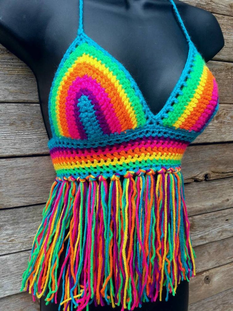 Crochet Halter Top Crochet Bikini Top Boho Top Fringe | Etsy