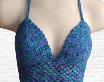 Crochet Bikini Top, Crochet Crop Top, Crochet Halter Top, Boho Crop Top For Women, Crochet Bralette, Hippie Top, Music Festival Outfit