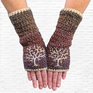 Crochet Arm Warmers: Embroidered Tree of Life Fingerless Gloves