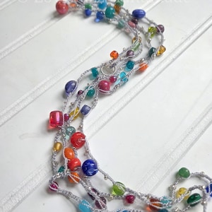 Boho Crochet Necklace: Lampwork Glass Beadwork, Convertible Wrap Bracelet