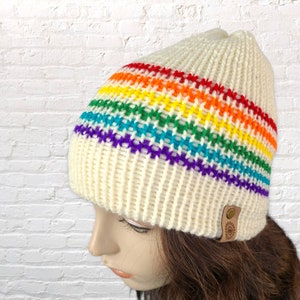 Retro Striped Slouchy Beanie for Women, Knit Winter Hat, Rainbow Hat Knitted, Womans Winter Hat, Gift for Woman Friend, Colorful Beanie