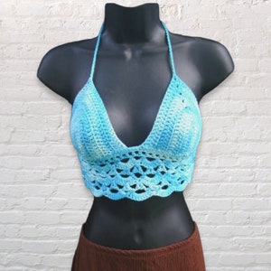 Crochet Bikini Top, Boho Crochet Bikini, Crochet Bralette, Bright Blue Crochet Top, Summer Top, Boho Music, Festival Top, MADE TO ORDER image 2