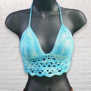Crochet Bikini Top, Boho Crochet Bikini, Crochet Bralette, Bright Blue Crochet Top, Summer Top, Boho Music, Festival Top, MADE TO ORDER Sky Blue Ombre