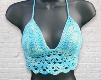 Crochet Bikini Top, Boho Crochet Bikini, Crochet Bralette, Bright Blue Crochet Top,  Summer Top, Boho Music, Festival Top, MADE TO ORDER