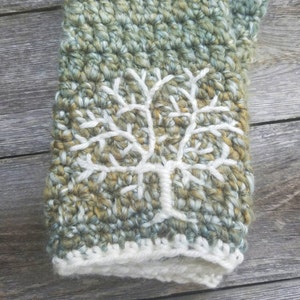 Womens Tree of Life Arm Warmers, Embroidered Fingerless Gloves, Green and Cream Fingerless Gloves, Wrist Warmers, Boho Winter, MADE TO ORDER image 2