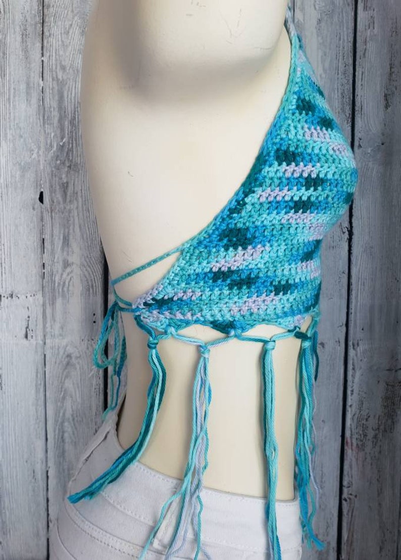 Crochet Fringe Halter Top Bikini Top Cotton Fringe Top Etsy