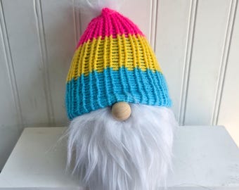 Pansexual Pride Knit Gnome: LGBTQ+ Plush Decor, Cute Pride Decoration