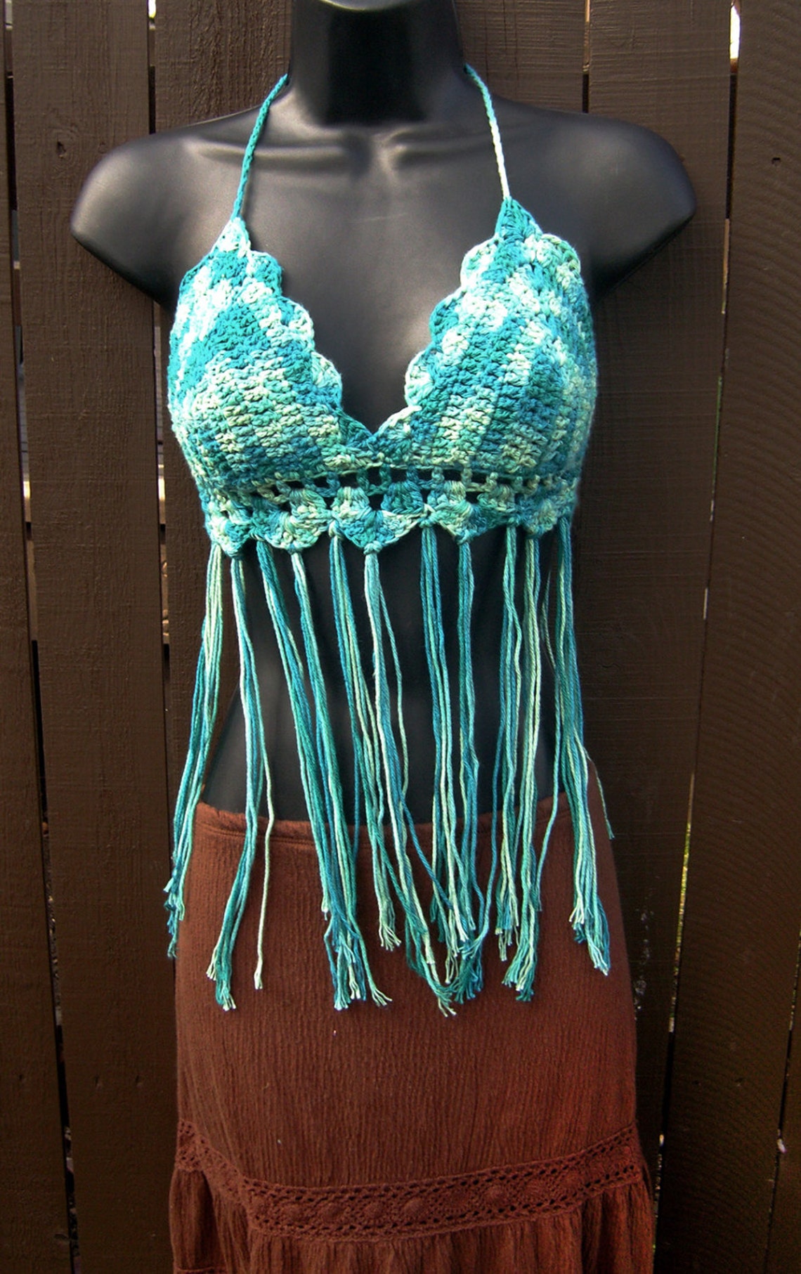 Crochet Bikini Top Crochet Fringe Bikini Bright Blue Made To Etsy