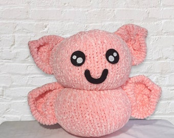 Knit Bat Plush, Pink Chubby Bat, Animal Plush, Kawaii Amigurumi, Valentine Plush, Crochet Stuffed Animal, Cute Gift Idea,  MADE TO ORDER