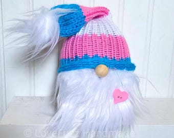 Transgender Pride Gnome: Handmade LGBTQ+ Decor, Knit Gnome