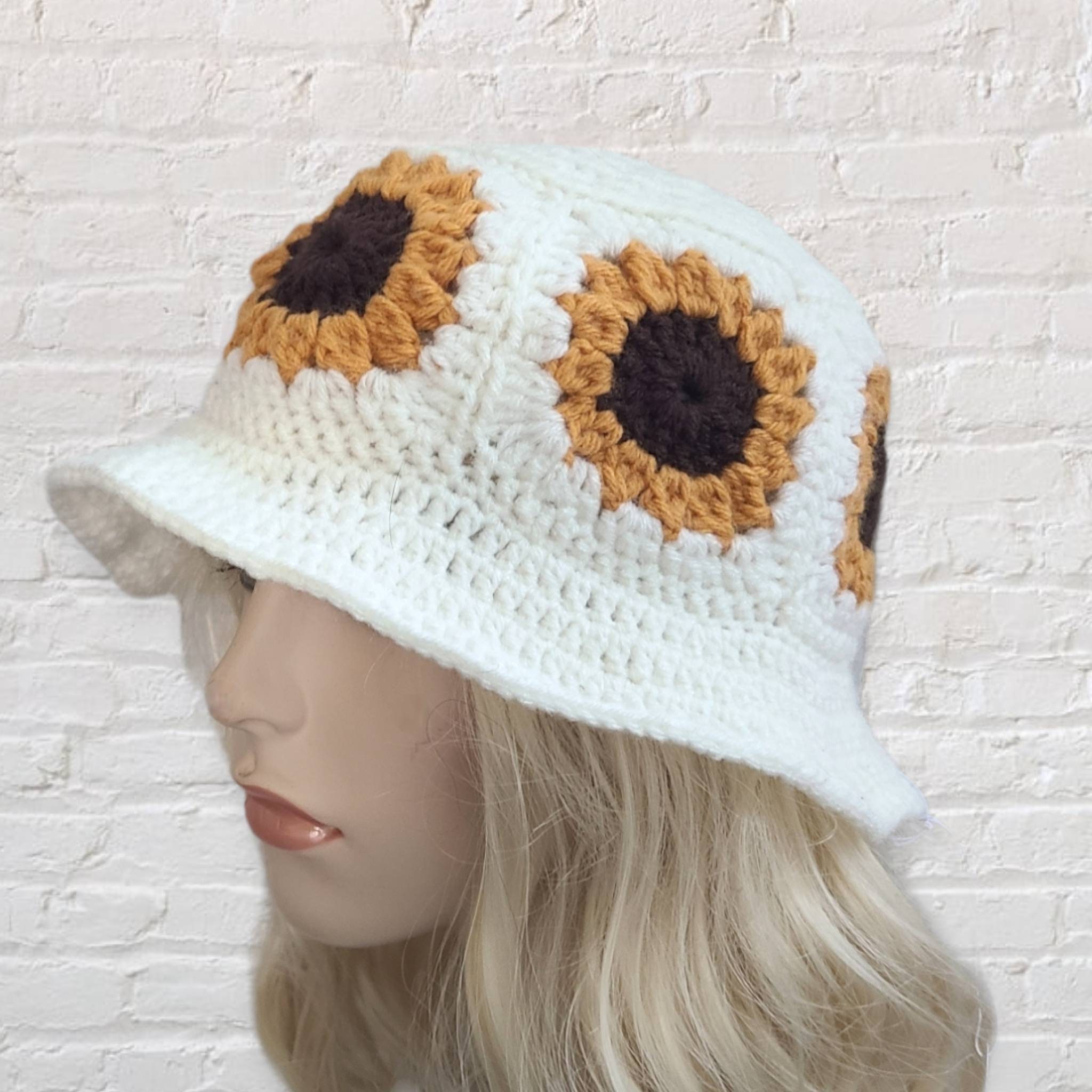 New! Sunflower Granny Square Crocket 90’s Vibes Fishermancore Hippie Bucket Hat Sunflower Granny Square Crochet Bucket Hat - PATTERN ONLY - Etsy main image 4