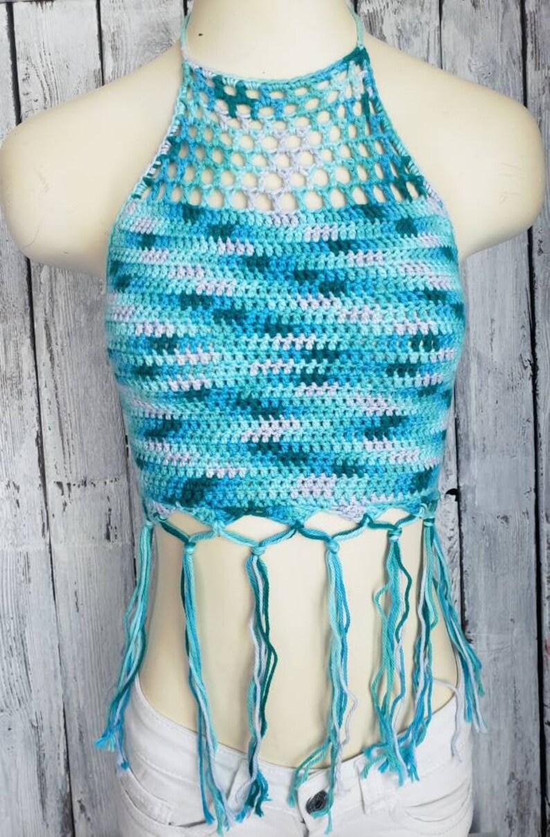Crochet Fringe Halter Top Bikini Top Cotton Fringe Top Etsy
