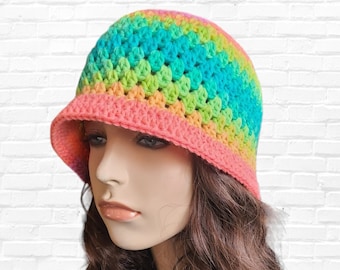 Pastel Rainbow Bucket Hat, Neon Colorful Women's Clothing, Bucket Hat for Women, Bucket Hat for Him, Lgbtq accessories, Boho Accessories