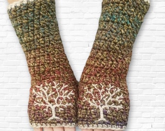 Arm Warmers For Women, Tree of Life Art, Fingerless Gloves Crochet, Birthday Gifts for Her, Armwarmers For Men, Gift for Friend