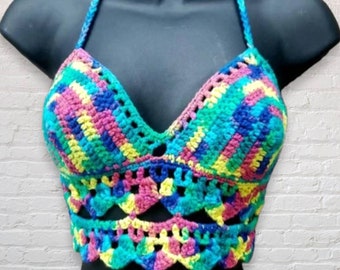 Crochet Bikini Top, Crochet Bralette, Colorful Crochet Halter top, Crochet Bralette, Bohemian Top, Beachwear, Music Festival, Made To Order