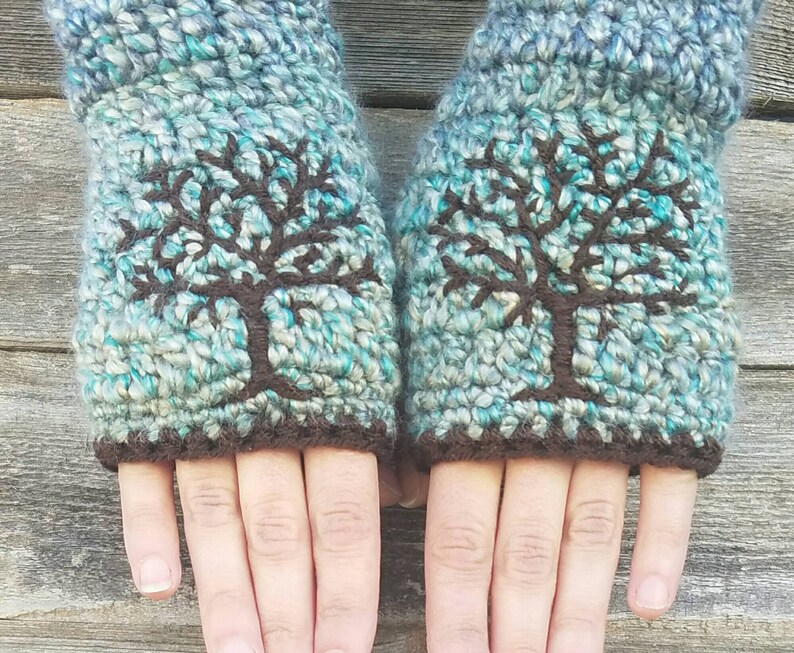 Arm Warmers With Tree of Life Embroidery Blue Aqua Brown - Etsy