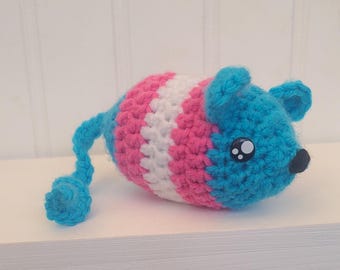 Transgender Mouse Crochet Plush, Transgenic Mouse, Mouse plus, Trans Pride Flag, Trans Mouse, Silly Plush,
