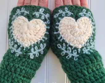 Womens Arm Warmers, Embroidered Fingerless Gloves With Hearts, Fingerless Gloves, Wrist Warmers, Gift for Daughter, MADE TO ORDER