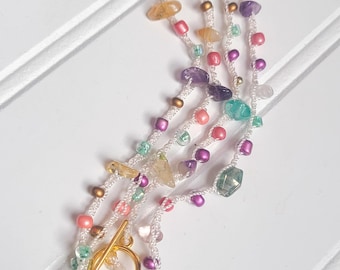 Long Glass Beaded Necklace, Wrap Bracelet,  Crochet Bead Necklace, Teal, Copper, Green, Brown, Gift for Mom, Boho Style-  MADE TO ORDER