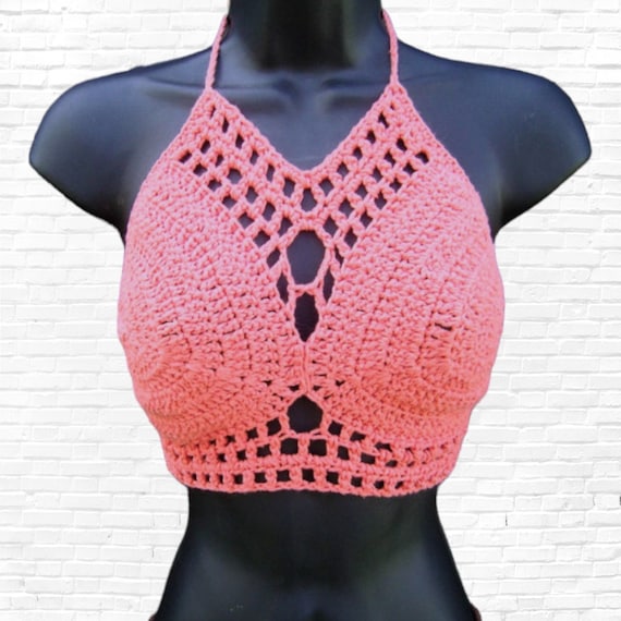 coral crochet top