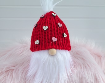 Valentine Gnome, Knit Plush, Conversation Heart Decor, Tiered Tray Decor, Valentine gifts, Love Gifts, Heart Love Gnome, MADE TO ORDER