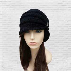 Vintage Inspired Cloche Hat with Glass Beading, Black Wool Hat, Woman&#39;s Winter Hat, Flapper Hat, Winter Toque - MADE TO ORDER