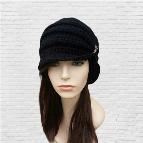 Beaded Black Wool Cloche Hat Womens Hat Cloche Elizabeth Black Wool - Vintage Flapper  main image 3
