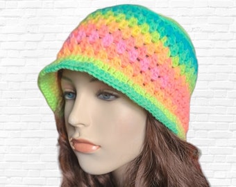 Pastel Rainbow Bucket Hat, Neon Colorful Women's Clothing, Bucket Hat for Women, Bucket Hat for Him, Lgbtq accessories, Boho Accessories