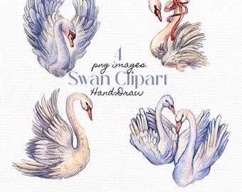 Watercolor Swan Clipart Set: Elegant Wedding and  Blue Love Birds Couple, Valentine's Day  (Digital Download PNG)