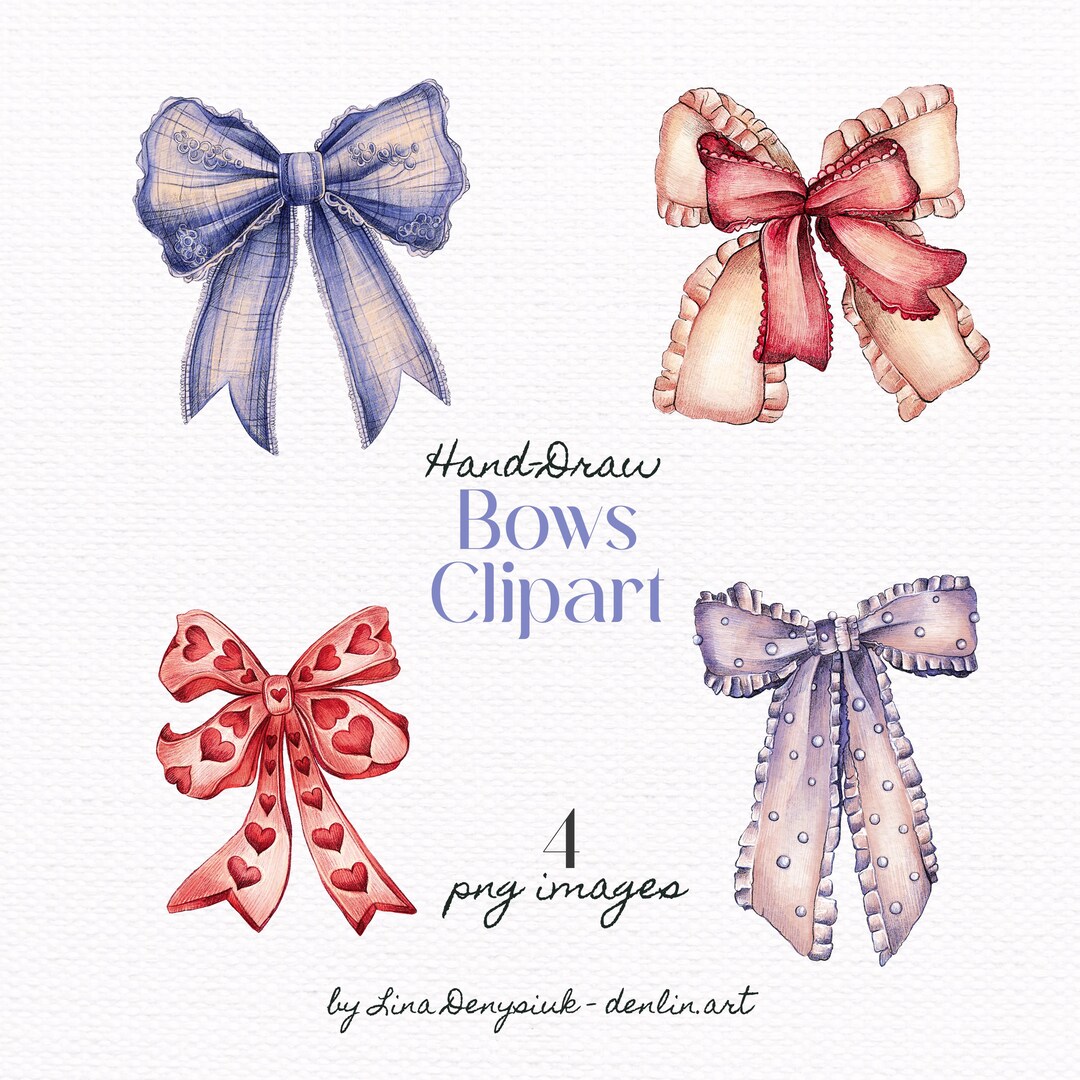 Watercolor Bows Clipart, Coquette Pink and Blue PNG, Vintage Ribbon ...