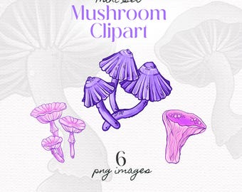 Mystical Mushroom Clipart, Purple and Pink Hand Draw Art (Digital Download PNG)