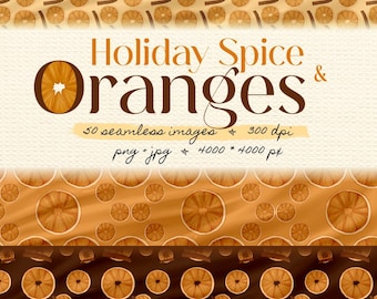 Citrus Spice Seamless Pattern: Holiday Oranges, Cinnamon (PNG JPG Digital Download)