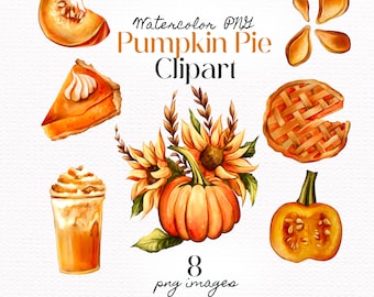Watercolor Pumpkin Pie Clipart: Thanksgiving Food PNG (Digital Download)