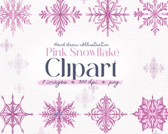 Pink Snowflake PNG Clipart, Christmas Graphics Illustration Set (Digital Download)