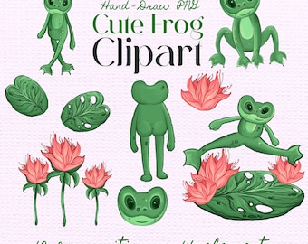 Frog Clipart: Lily Pads, Pond Life PNG (Digital Download)
