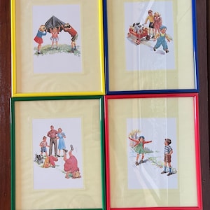 FREE US SHIPPING Vintage Dick and Jane Framed Art Nostalgic 1950’s Art
