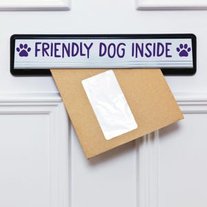 Friendly dog inside, vinyl letterbox decal | pet lover, dogs, puppies, door sticker | removable or permanent vinyl, 17 colour options