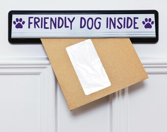 Friendly dog inside, vinyl letterbox decal | pet lover, dogs, puppies, door sticker | removable or permanent vinyl, 17 colour options