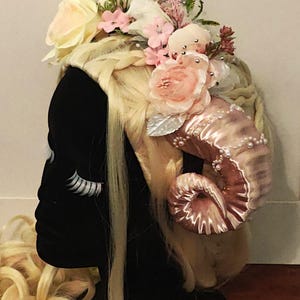 Rose Gold Aries Ram Horns Flower Crown, Renaissance Tiara, Animal Horn Headpiece