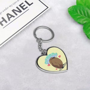 Pesto Baby Penguin Double-Sided Heart Shape Keychain, Cute Zoo Animal Car Key Chain, Kawaii Pengu Bag Tag, Key Ring