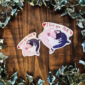 Pegatina de vinilo impermeable "Te amo, Altotl", calcomanía troquelada para San Valentín, adorable animal para laptop, decoración para botella de agua.