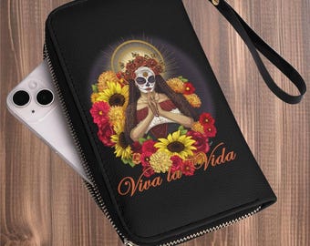 Portafoglio Día de los Muertos: portamonete in pelle PU con suora messicana di Halloween