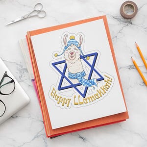 ¡Feliz Hanukkah! Pegatina troquelada de vinilo impermeable para Hanukkah, pegatina opaca para botella de agua, adhesivo festivo para parachoques de coche, calcomanía para laptop