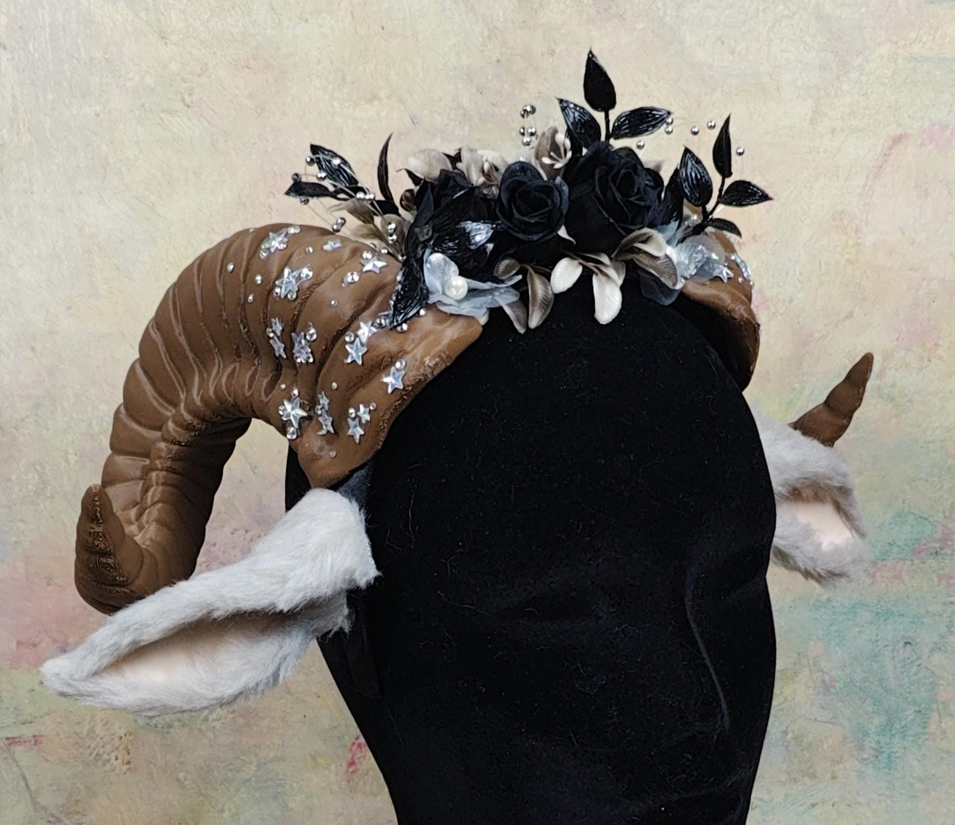 Capricorn Zodiac Ram Horns Headband, Fantasy Cosplay Renaissance Tiara, Horn Headpiece, Celestial Costume Crown