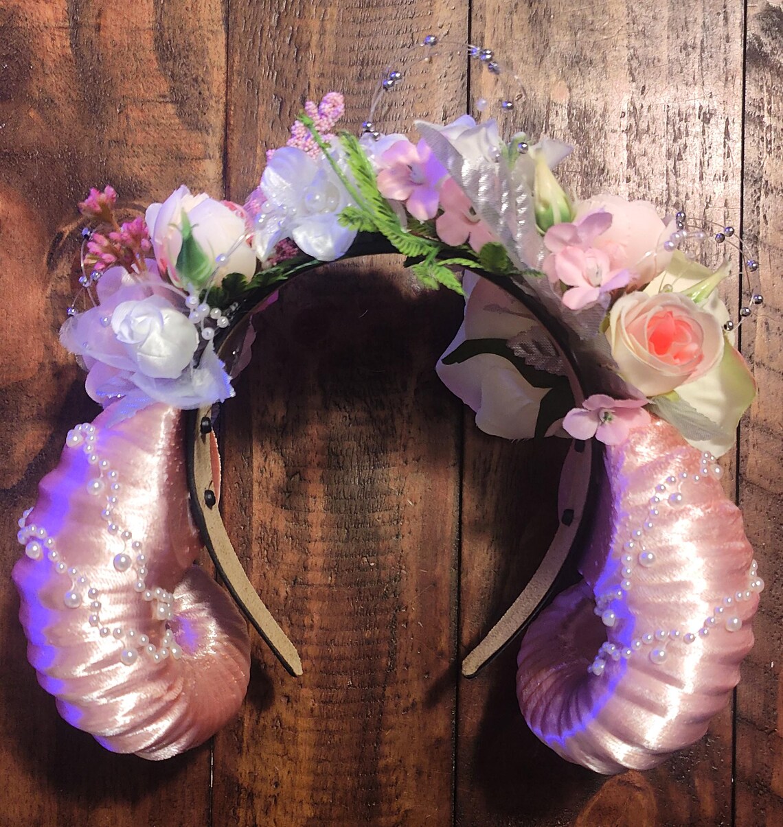 Rose Gold Aries Spiral Rams Horns Flower Crown, Renaissance Woodland ...