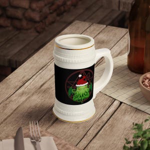 Christmas Cthulhu Beer Stein: Lovecraftian Holiday Mug, 22 oz