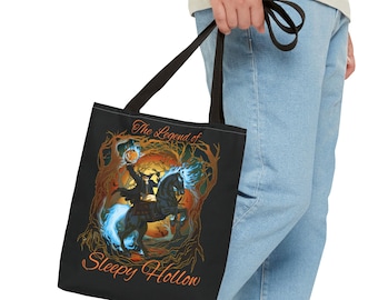 Borsa tote di Halloween "Cavaliere senza testa" (AOP), abbigliamento a tema spettrale, regalo con borsa della spesa gotica