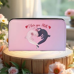 I Love You Alotl、アホロートル バレンタイン PU レザー ウォレット、両生類 小銭入れ、かわいい動物 トランスカラー、かわいいカードホルダー ウォレット ギフト