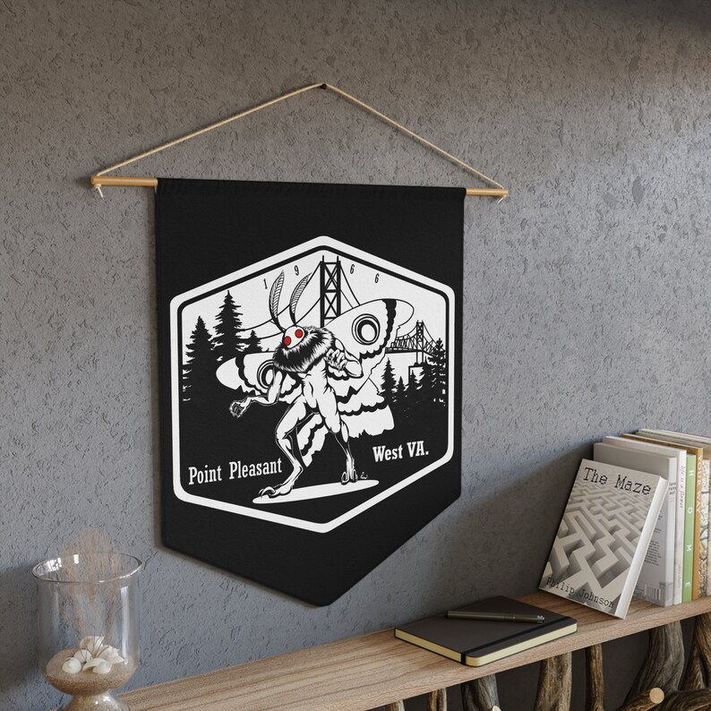 Cryptid Flags Mothman Cryptid Pennant, Spooky Cryptozoology Wall Art, Indoor Flag ...