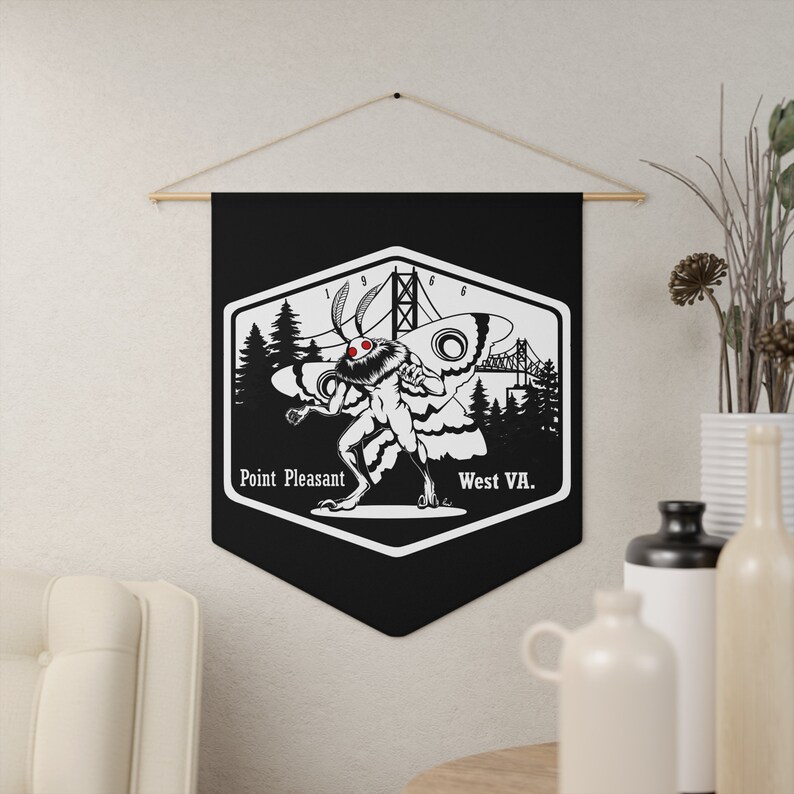 Cryptid Flags Mothman Cryptid Pennant, Spooky Cryptozoology Wall Art, Indoor Flag ...
